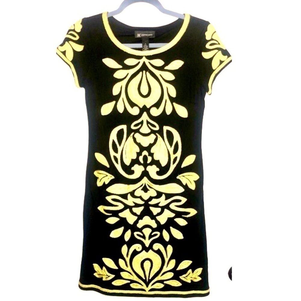 INC International Concepts mini shift dress Black and gold Petite